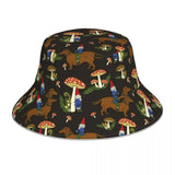 Dachshund Bucket Hat Black and Gold Dog Hawaii Fun Reflective Fisherman Hats Printed Double-sided Wear Sun Hat