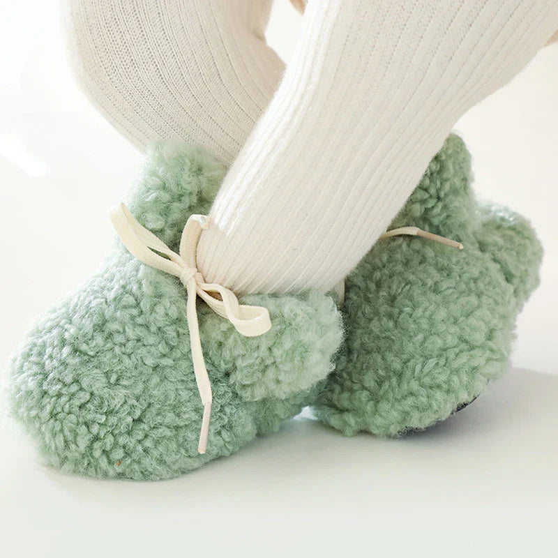 Toddler First Walker Socks Solid Color Tethered Leg Warmer Baby Shoes Winter Warm Fleece Floor Socks Anti-skid Cotton Soft Soles