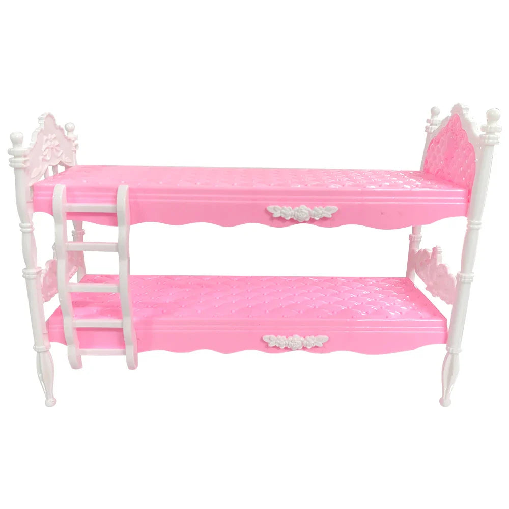 NK Official 1 Pcs Pink Bunk Bed  Princess 1/6 Doll Furniture Girl' Bedroom Accessories for Barbie Doll Kids Gift Dollhouse Toy