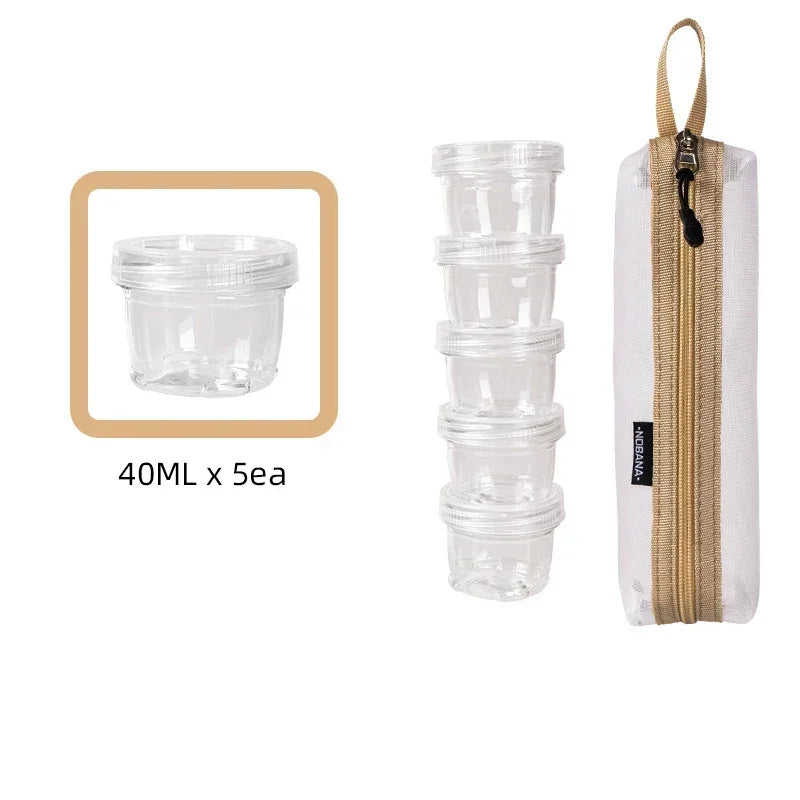 Portable Travel Camping Spice Kit Spice Container Bag with 5 Clear Seasoning Bottles Travel Spice Holder Condiment Container Set