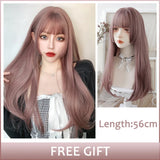 LM Dark Brown Wig Long Wave Wigs for Women Synthetic Hair Wig With Bangs Heat Resistant Party Daily Natural Use