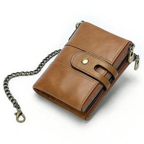 2024 New Men Wallet Genuine Leather Male Rfid s Hasp Double Zipper Design Coin Purse ID Card Holder Vintage Short