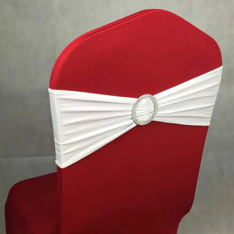 10pcs 50pcs Stretch Spandex Chair Sash Band With Round Buckle Elastic Wedding Chair Bow Tie For Hotel Party Decoration