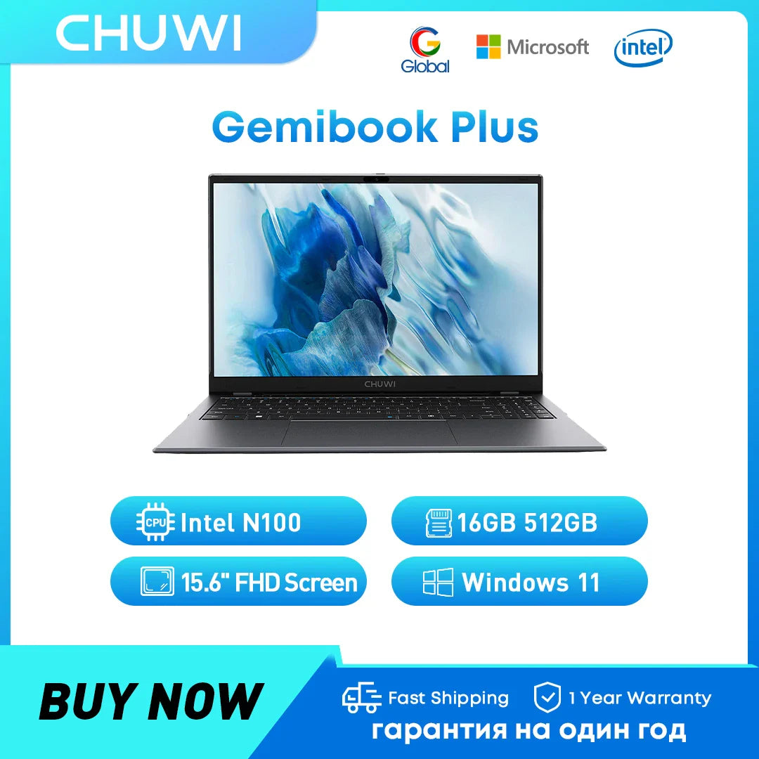 CHUWI GemiBook Plus Laptop 16GB LPDDR5 512GB SSD Intel Alder Lake N100 15.6'' FHD 1920 * 1080 WiFi 6 Windows 11 Laptops