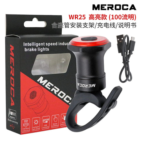 MEROCA Waterproof  Bicycle Smart Sensor Brake Taillights WR15 WR25 MTB Light Rechargeable Night Cycling Safety Rear Light