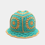 Korean Hand knit Crochet Bucket Hats Spring Summer Soft Straw Sun Hat Women Bucket Hats Plaid Designer Bob Fisherman Cap