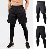 Men Fake Two-Piece Sport Pants Fitness Jogger Training Quick Dry Skinny Shorts Trousers Gym Short Workout Leggings Tights Traini