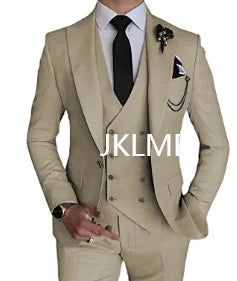 Fashion Smart Business Sky Blue Costume Homme Wedding Men Suits Peak Lapel Groom Tuxedos Terno Masculino Prom Blazer 3 Pieces