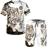 2023 Men T-shirt Set Tracksuit Training Wear Lion Pattern T-Shirt Shorts Casual Suit Oversized 2 Piece Set Sports Men Clothes