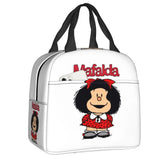 Mafalda Insulated Lunch Bags for Women Argentine Cartoon Quino Comic Portable Cooler Thermal Food Lunch Box Kids School Children