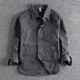 Tough Guy Style Heavyweight Washed Old Work Shirt Men's American Cargo Styles Daily Casual Versatile Long Sleeve Shirt Jacket