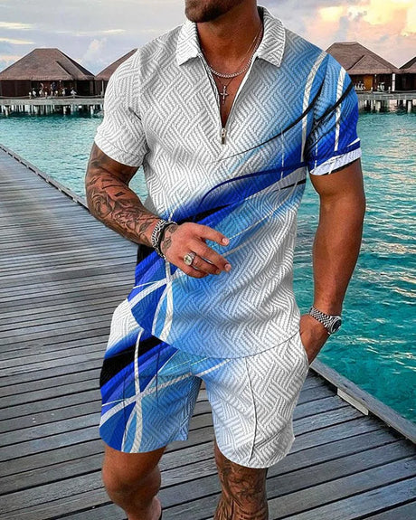 Summer Brand Tracksuit Solid Color Male Shorts Suit Polo Shirt Set Daily Casual Beach Clothing 3D Printed Fashion Slim Fit Mens