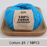 QJH 10PCS 100% Organic Cotton Yarn Pure/Mixed Color Yarn, Knitting Yarn - Crochet Yarn Soft 10 Strands Hank Yarn Machine Washabl