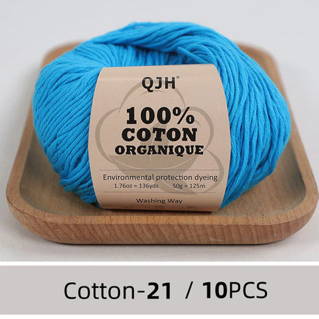 QJH 10PCS 100% Organic Cotton Yarn Pure/Mixed Color Yarn, Knitting Yarn - Crochet Yarn Soft 10 Strands Hank Yarn Machine Washabl