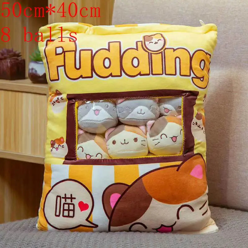 New Kawaii Animal Balls Pudding Candy Bag Pillow Plush Stuffed Mini Doll of Donut Boba Milk Tea Bat Newt Cat Nap Plushie