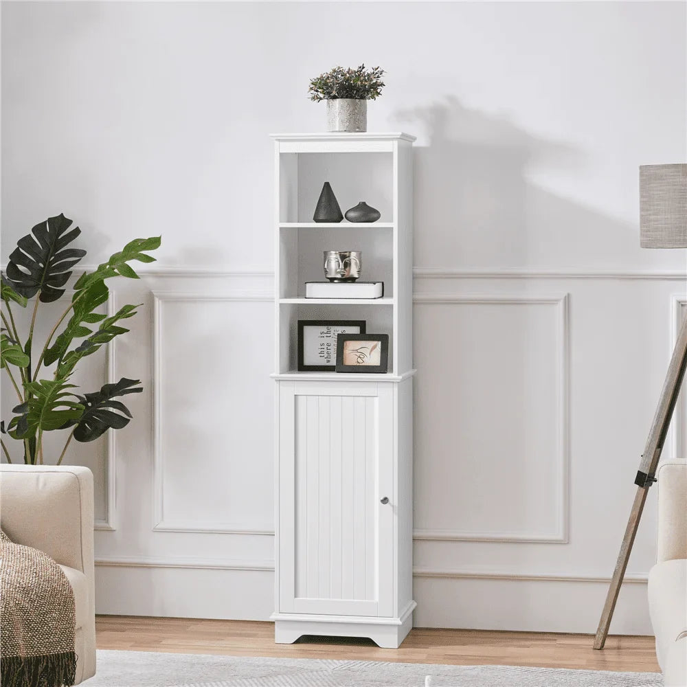 SMILE MART Wooden Slim Bathroom Floor Cabinet for Small Space, White