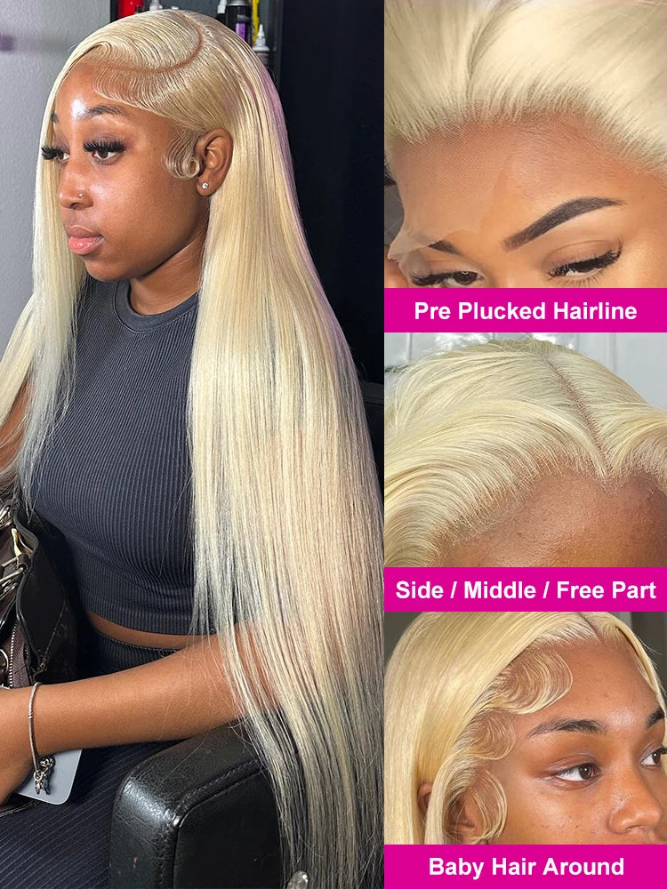 30 32 Inch Straight 13x4 13x6 613 Blonde Lace Front Wig Human Hair Brazilian 250% Colored Lace Frontal Wigs For Women