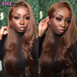 HD Transparent 30 Inch Chocolate Brown Colored Lace Front Wig Body Wave 13X4 Dark Brown Lace Frontal Human Hair Wigs For Women