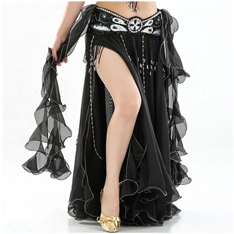 2022 New  Belly Dancing Skirt Woman Chiffon Split Sexy Gypsy Spanish Flamenco Oriental Ethnic Performance Costumes