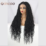 32 inch Butterfly Loc Dark Ginger Full Lace Front Braided Wig Water Wave Curly Wigs Distressed Knotless Box Braids Cornrow Wig