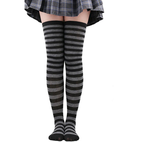 Women's Thigh High Over The Knee Socks For Girls Black White Striped Stockings Long Slouch Socken Kawaii Knit Leg Warmers Soks