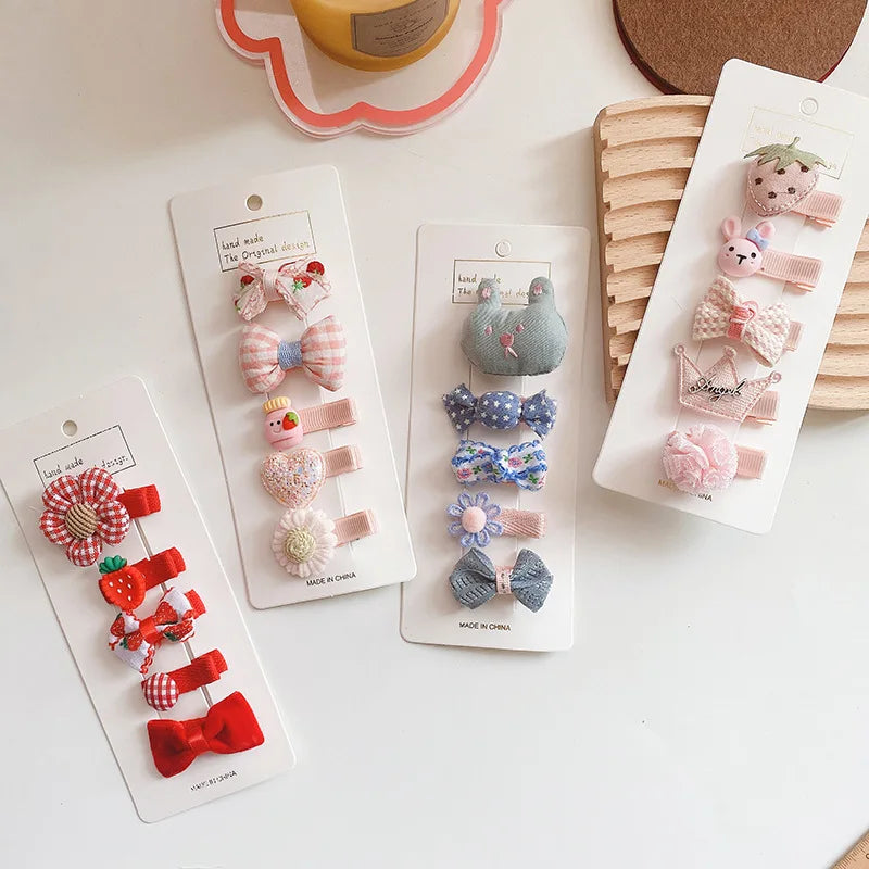 5pcs Set Cute Baby Girls Hairpins Bow Flower Korean Hairpin for Children Baby Hair Clips Mini Soft Kids Accessories In Girls