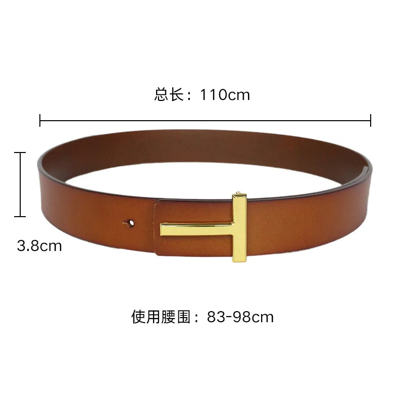 Luxury 3.8cm Width TF Real Leather Designer Brand T Outdoor Men Belt Soft Real Sports Accessories Women Black Belt