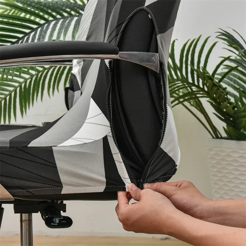 Geometry Printed Computer Chair Cover Elastic Office Chair Covers Non-Slip Rotating Seat Case Universal Armrest Chair Protector