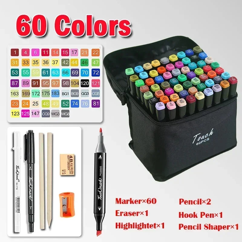 168 Color Marker Pen Set Manga Double-Headed Comic Highlighter Art Painting Drawing Sketch Graffiti Watercolor Stationery