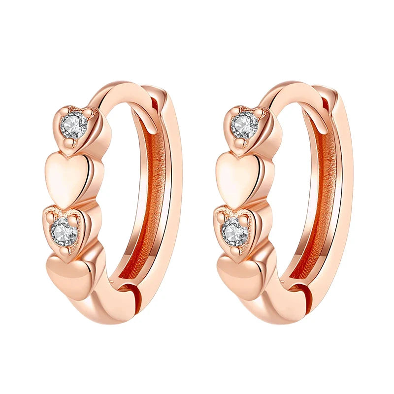 Rose Gold Hoop Earrings For Women 925 Silver Original Pave CZ Heart Ciecle Star Moon U Shape Earrings Luxury Wedding Jewelry