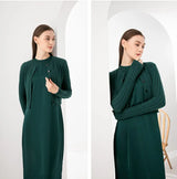 AS woman clothes maxi satin dress / knitted rib dress + knitted cable cardigan Autumn Winter collection