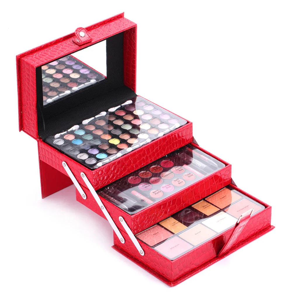 DUER LIKA Red Pattern Portable Professional 45 Color Eye Shadow Lip Gloss Powder Blusher Foundation Make-Up Makeup Brush Set