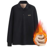 Winter New 100% Cotton Embroidery Plush Thickened Polo Shirt Loose Men's Long Sleeve T-shirt R60/R70