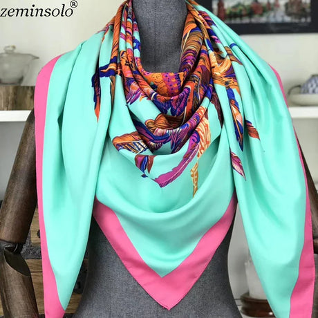 100% Twill Silk Scarf Women Print Shawl Echarpe Fourlard Femme Square Scarves For Women Hijab Bandanas Bufandas Mujer 130*130cm