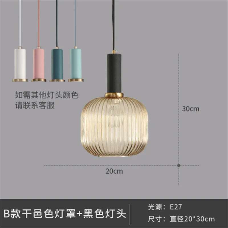 Nordic Retro restaurant colorfull Glass pendant lights Creative living room Lamp Simple bedside lamp LED E27 light