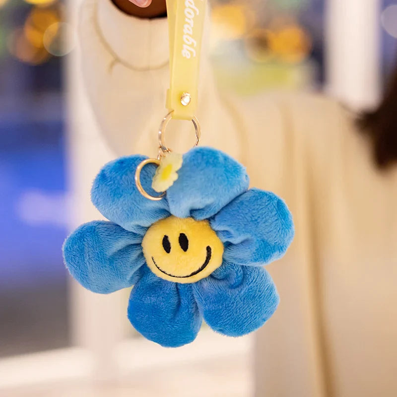 15cm Smiling Sunflower Plush Pendant Colorful Plant Flower Keyring Keychain Key Chain Stuffed Small Plushie Fashion Accessory