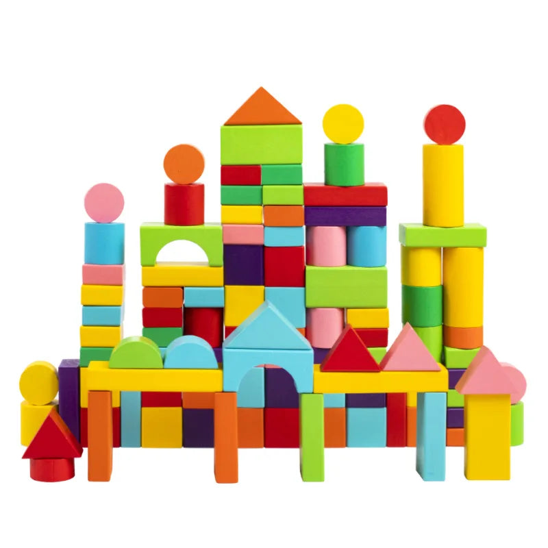 Wooden Building Blocks Set with Storage Bag Wooden Toys for Kids Assembled Building Blocks Early Educational Toys for Children