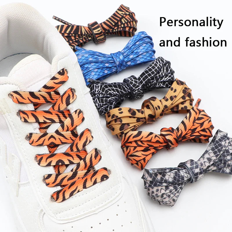 Animal Pattern Shoelaces Flat AF1/AJ Sneakers Shoe laces Tiger/Snake/Leopard Print Shoelace 120/140/160CM Shoes Strings 1Pair