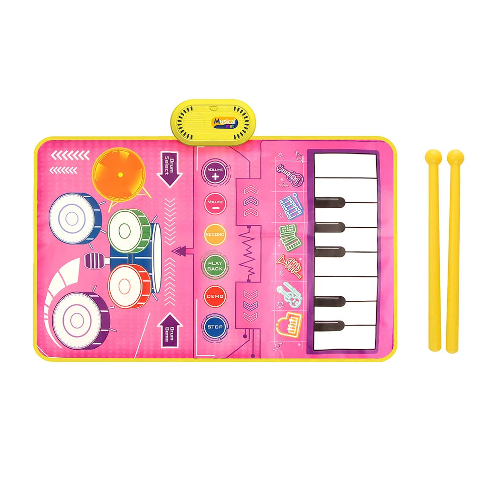 2 In 1 Baby Musical Instrument Piano Keyboard & Jazz Drum Music Touch Playmat Mat Early Education Toys for Kids Gift