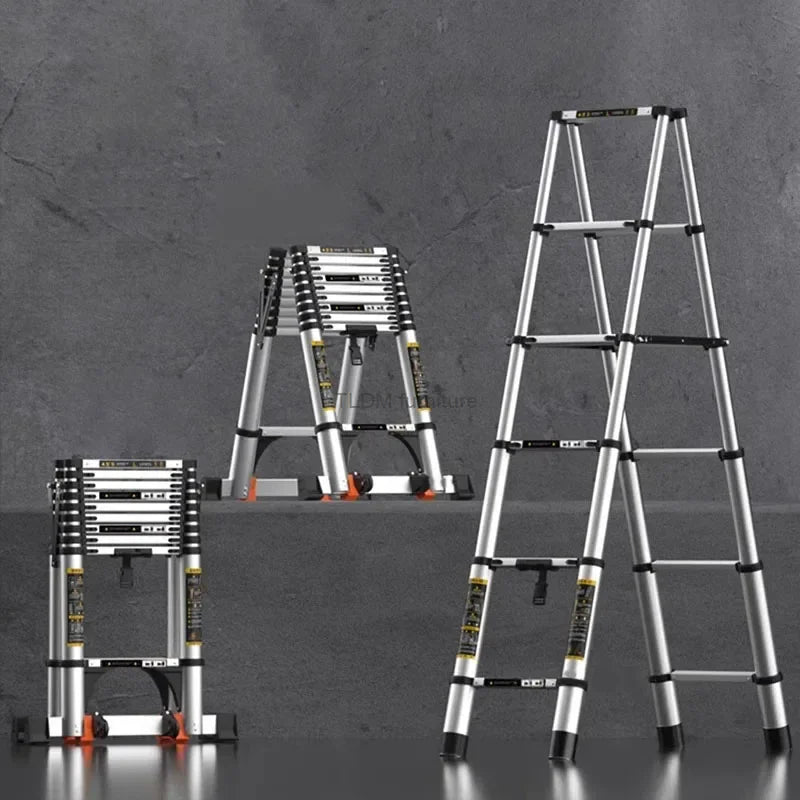 Home Kitchen Telescopic Ladder Aluminum Alloy Step Stools Multi-functional Engineering Ladder Portable Folding Straight Ladder