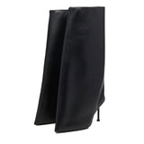 Women's leather stiletto knee high boots pointed toe pull on Women's shoes