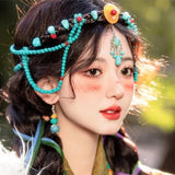 Turquoise Forehead Chain Ethnic Headband Festival Wedding Hair Hoop for Girl