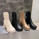 High Heels Short Boots Women Fashion Shoes Autumn Winter Chunky Heels Waterproof Square Toe Plus Size Ankle Boots 2023