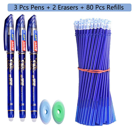 85Pcs/Set Erasable Pen Gel Pens 0.5mm Blue/Black ink Refills Rod Washable Handle School Writing Office Kawaii Stationery Gel Pen