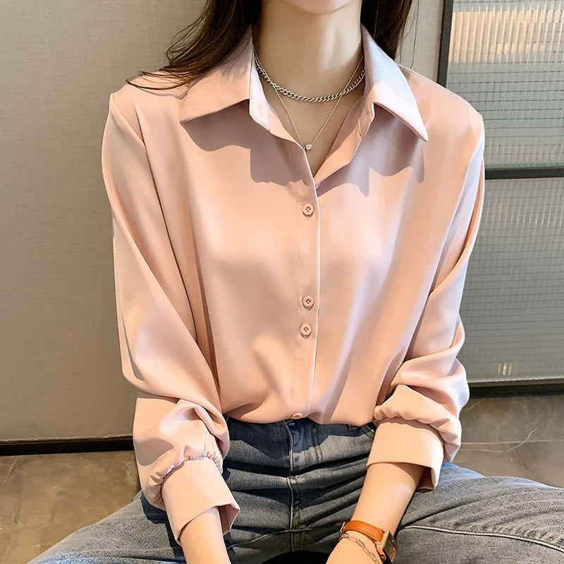 Plus Size Shirts Spring Summer Fashion Female Long Sleeve Loose Solid Blouse Tops Casual Chiffon Shirt Women Office Lady Shirts