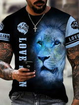 2024 Men's Summer New 3D Printing Fierce Lion Breathable Round Neck Short Sleeve T-shirt Plus Size Men's Top