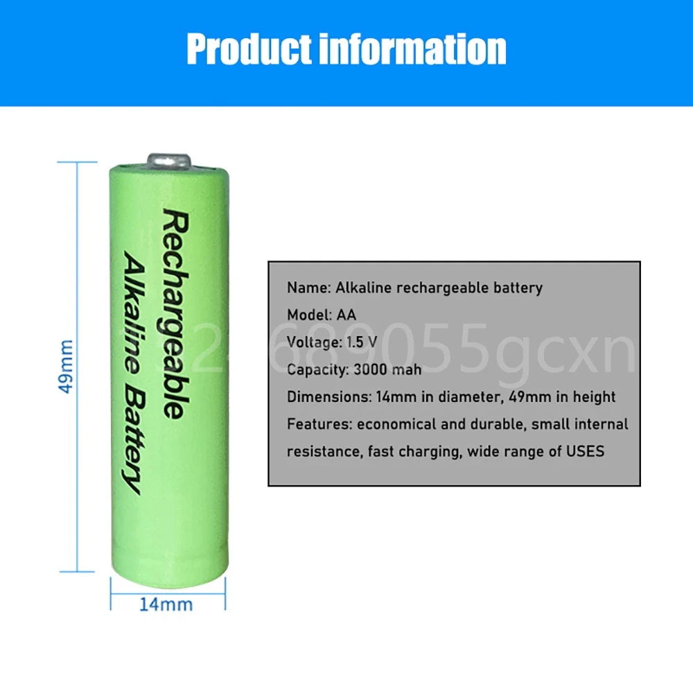 1-2pcs New AA Rechargeable Battery 1.5V 3000mah Alkaline Batteries for Remote Control Electronic Toys LED Light Shaver Radio