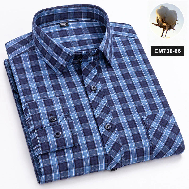 New in shirt 100%cotton long-sleeve shirts for men thin slim fit formal plain shirt plaid designer tops office elegants clothes