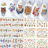 12pcs Hedgehog Animal Nail Water Stickers Pine Cones Gold Fall Design Watercolor Winter Manicure Transfer Sliders JIBN1681-1692