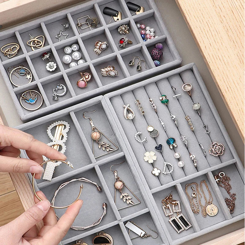 Velvet Jewelry Tray DIY Handicraft  Ring Earring Necklace Finished Product Display Box Earrings Necklace Jewelry Box Organizer